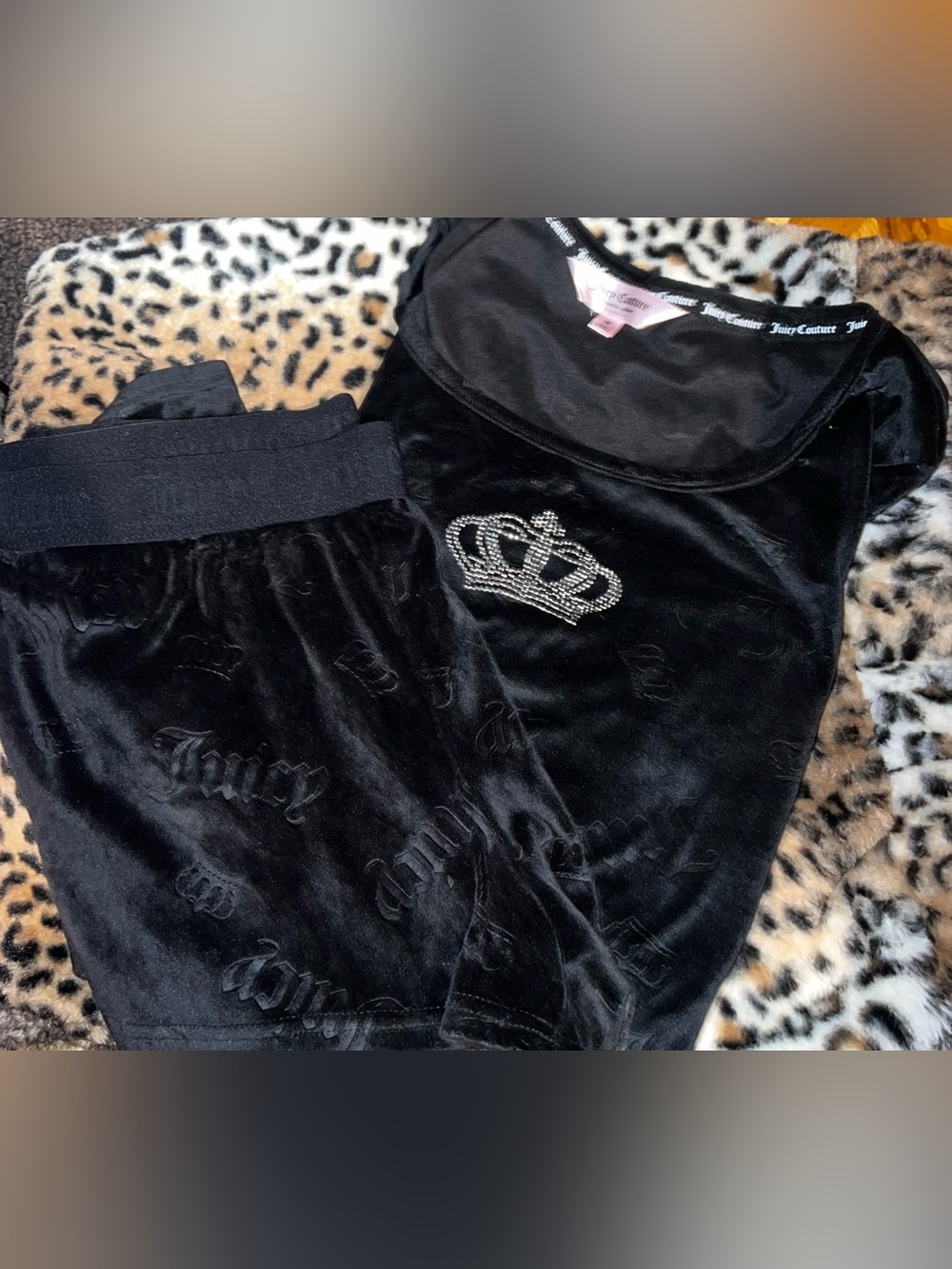 Juicy Couture Black Velour Nightgown with Rhinestone Crown and Shorts